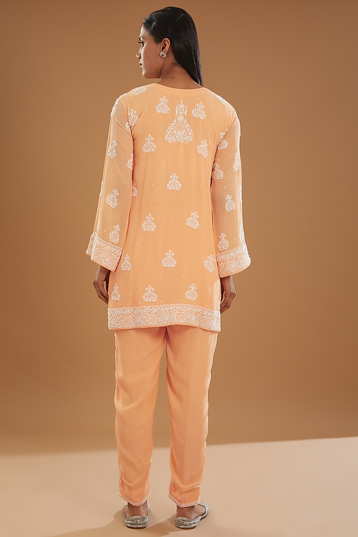 Orange Georgette & Semi Crepe Chikankari Kurta Set by The Mohi Studio at Pernia's Pop Up Shop