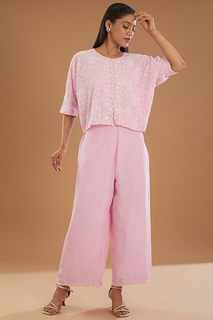 Pink Georgette & Crepe Co-Ord Set by The Mohi Studio