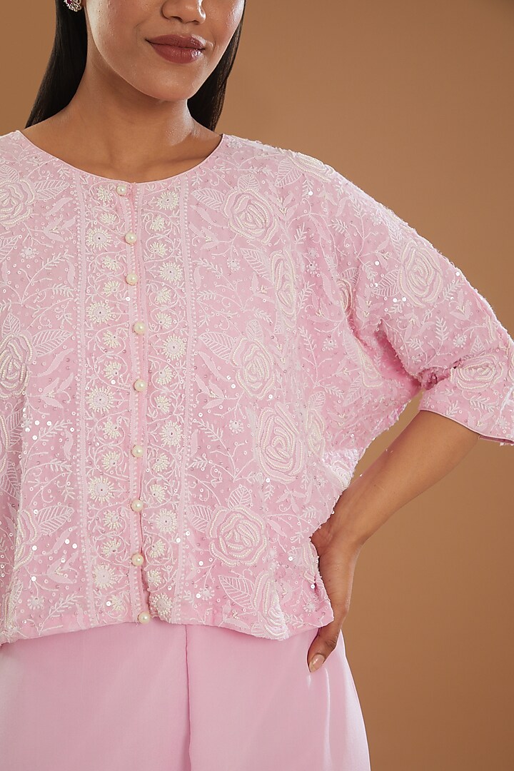 Pink Georgette & Crepe Co-Ord Set by The Mohi Studio at Pernia's Pop Up Shop