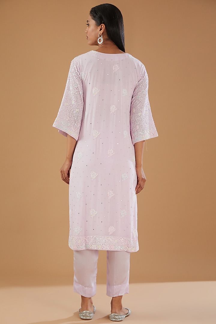 Lavender Georgette & Semi Crepe Chikankari Kurta Set by The Mohi Studio at Pernia's Pop Up Shop