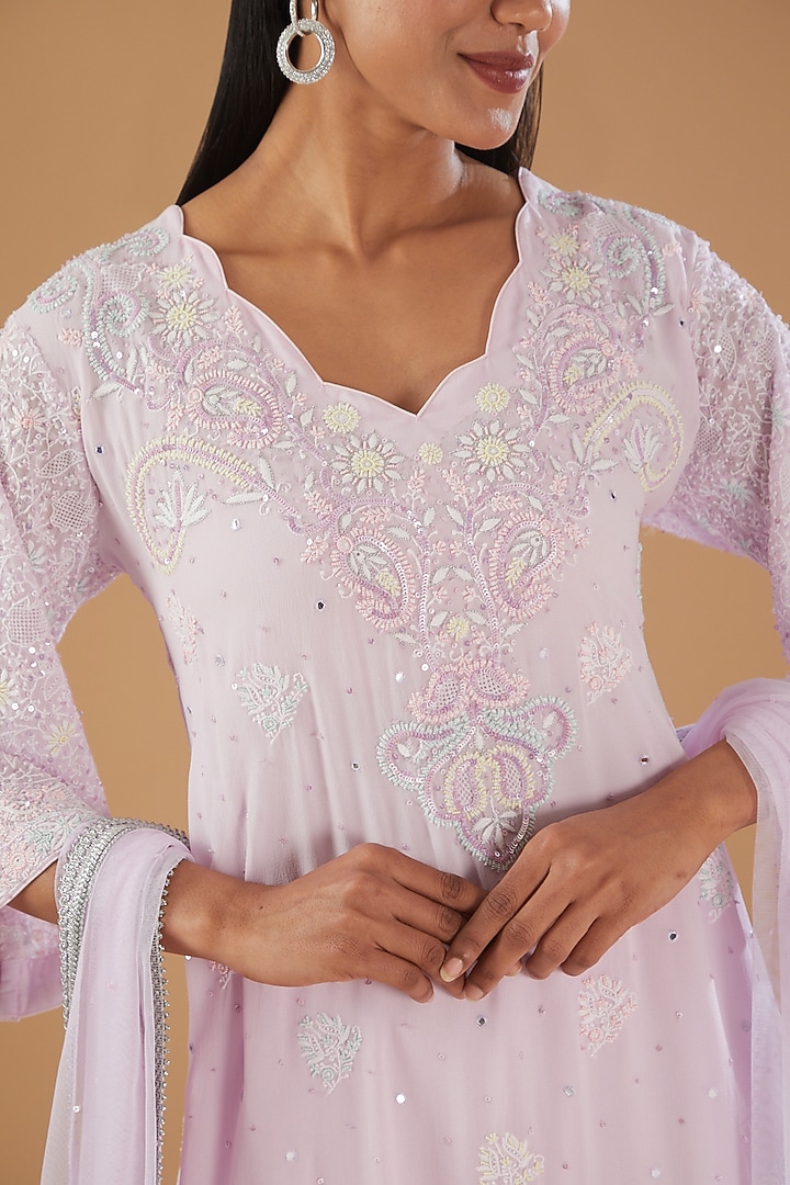 Lavender Georgette & Semi Crepe Chikankari Kurta Set by The Mohi Studio at Pernia's Pop Up Shop
