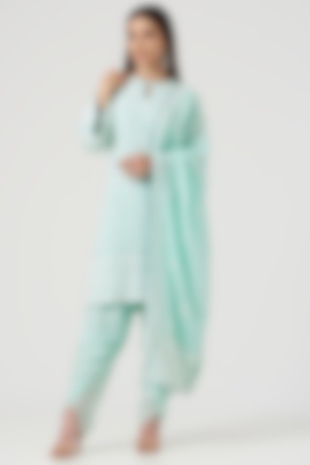 Turquoise Embroidered Kurta Set by The Mohi Studio
