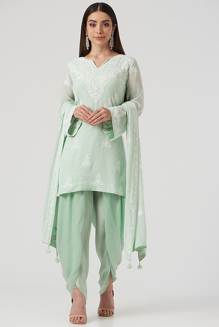 Sage Green Embroidered Kurta Set by The Mohi Studio