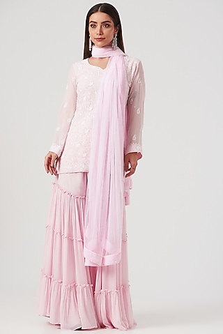 Blush Pink Georgette Gharara Set by The Mohi Studio