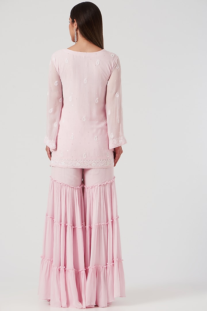 Blush Pink Georgette Gharara Set by The Mohi Studio at Pernia's Pop Up Shop
