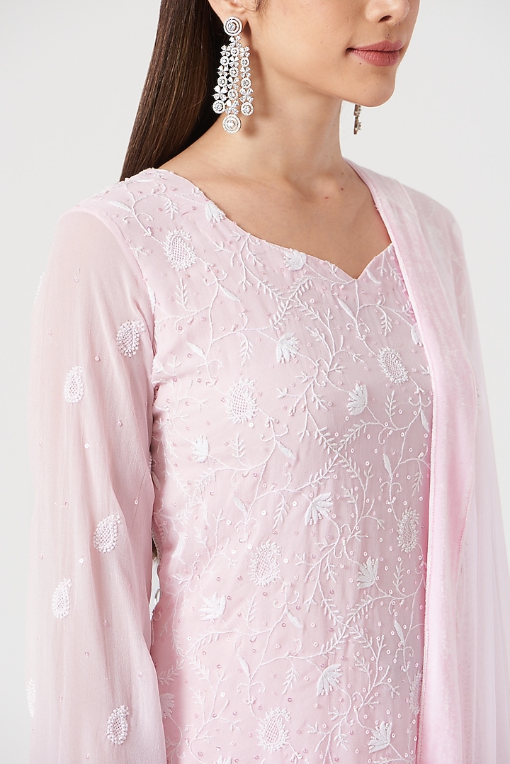Blush Pink Georgette Gharara Set by The Mohi Studio at Pernia's Pop Up Shop