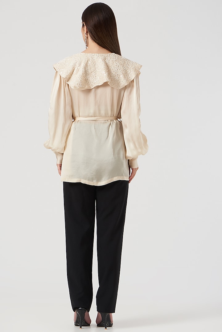 Beige Embroidered Wrap Around Top by The Mohi Studio at Pernia's Pop Up Shop