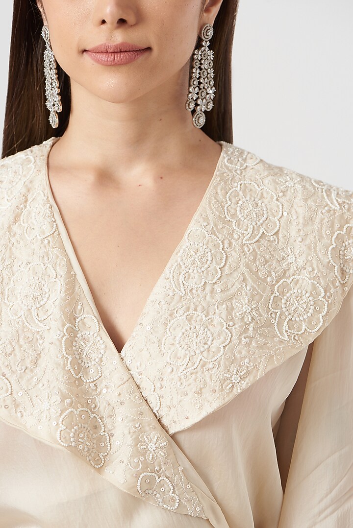 Beige Embroidered Wrap Around Top by The Mohi Studio at Pernia's Pop Up Shop