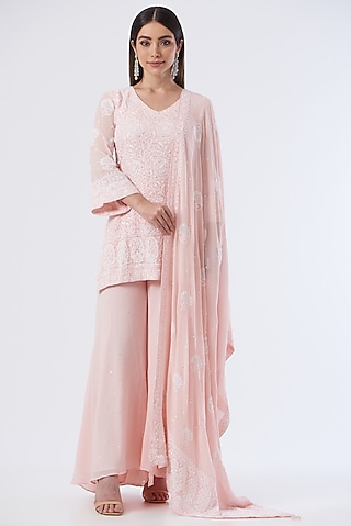 Peach Georgette Sharara Set by The Mohi Studio