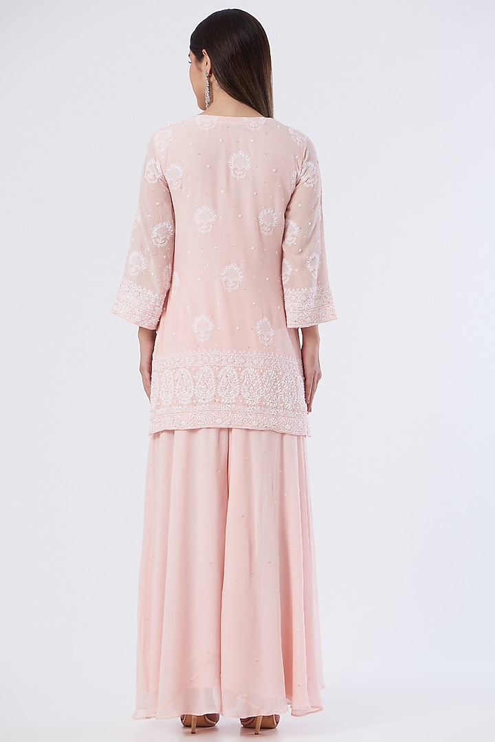 Peach Georgette Wedding Sharara Set by The Mohi Studio at Pernia's Pop Up Shop