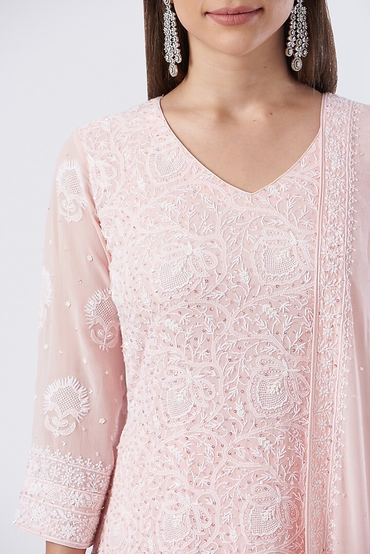 Peach Georgette Wedding Sharara Set by The Mohi Studio at Pernia's Pop Up Shop