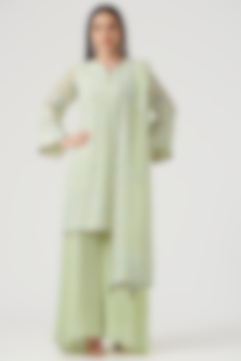 Mint Green Georgette Sharara Set by The Mohi Studio at Pernia's Pop Up Shop