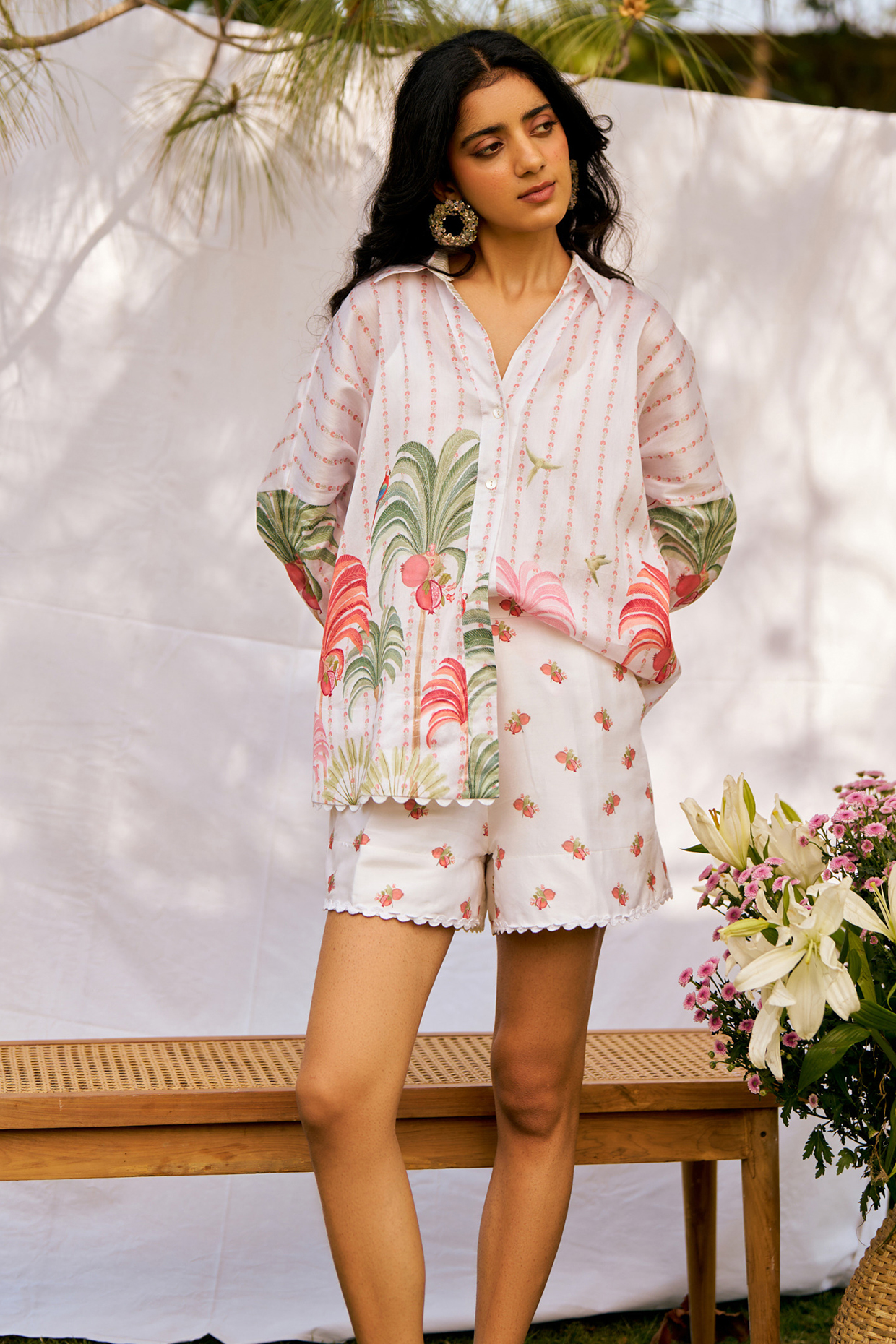 Ivory Pure Chanderi Silk Machine Embroidered Oversized Shirt by MOH India at Pernia's Pop Up Shop