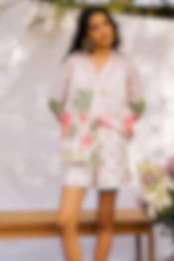 Ivory Pure Chanderi Silk Embroidered & Printed Co-Ord Set by MOH India at Pernia's Pop Up Shop