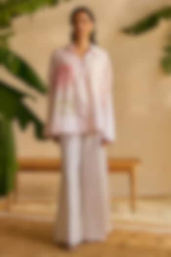 Dusty Rose Pink Chanderi Silk Embroidered Co-Ord Set by MOH India at Pernia's Pop Up Shop