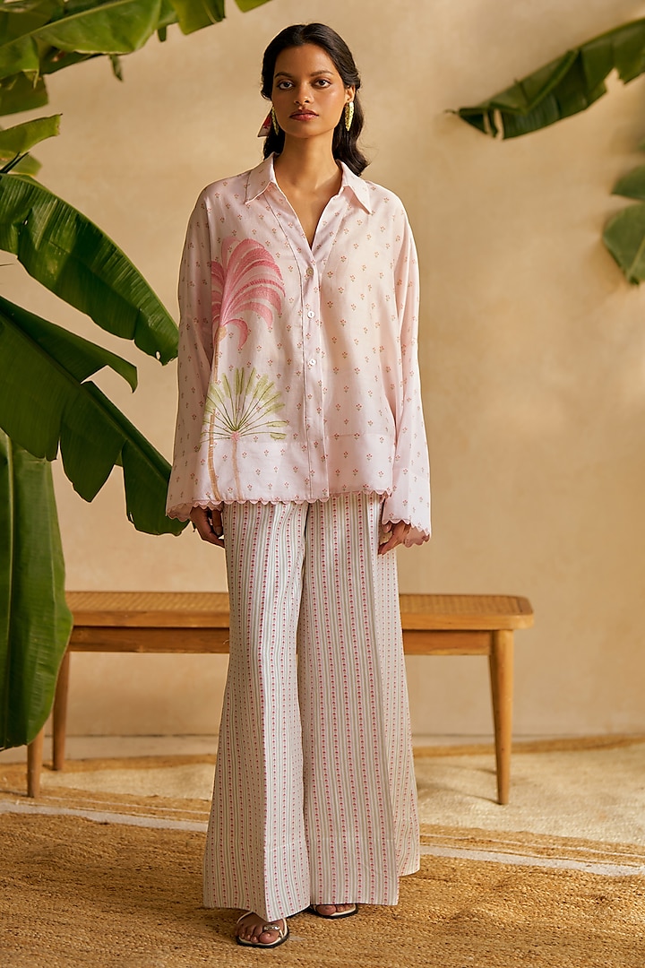 Dusty Rose Pink Chanderi Silk Embroidered Co-Ord Set by MOH India at Pernia's Pop Up Shop