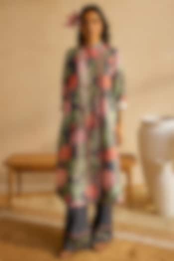 Midnight Blue Chanderi Silk Machine Embellished Kurta Set by MOH India at Pernia's Pop Up Shop