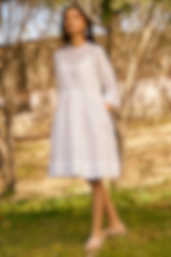 Off-White Pure Chanderi Silk Embroidered Summer Shirt Dress by MOH India at Pernia's Pop Up Shop