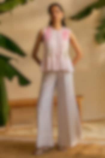 Dusty Rose Pink Pure Chanderi Embroidered Co-Ord Set by MOH India at Pernia's Pop Up Shop