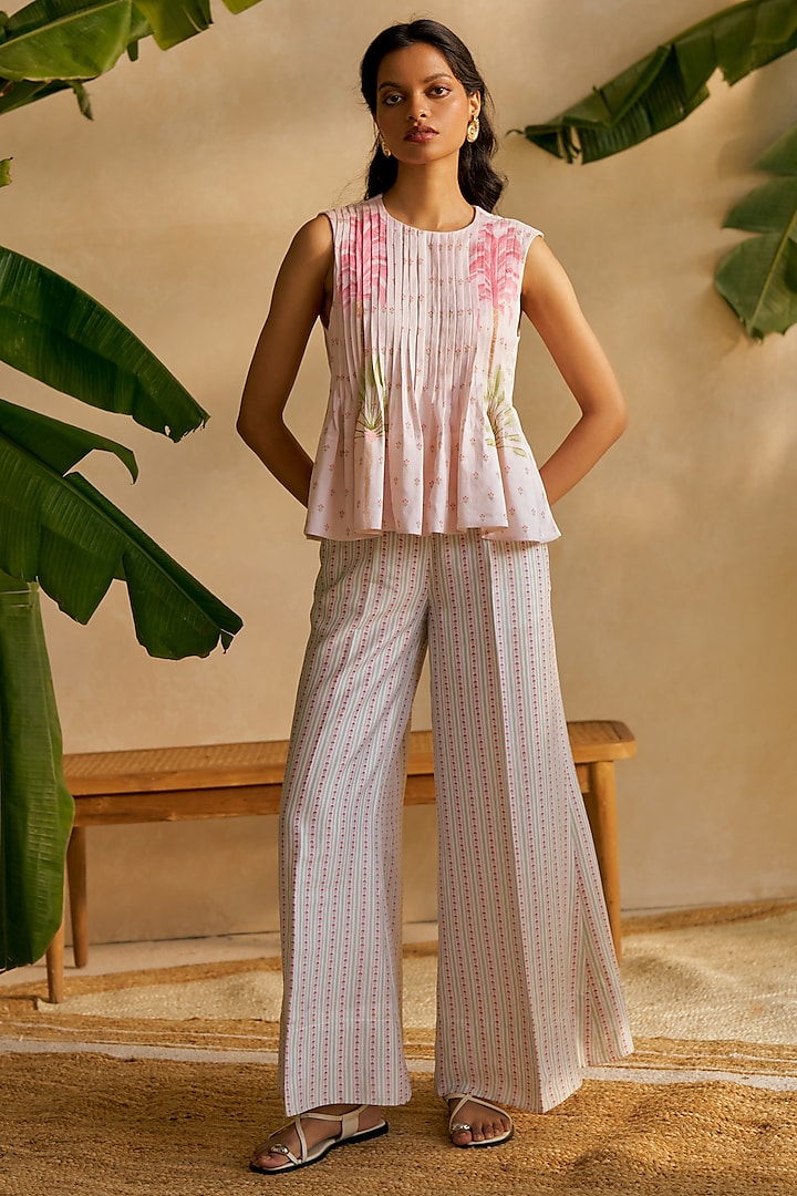 Dusty Rose Pink Pure Chanderi Embroidered Co-Ord Set by MOH India at Pernia's Pop Up Shop