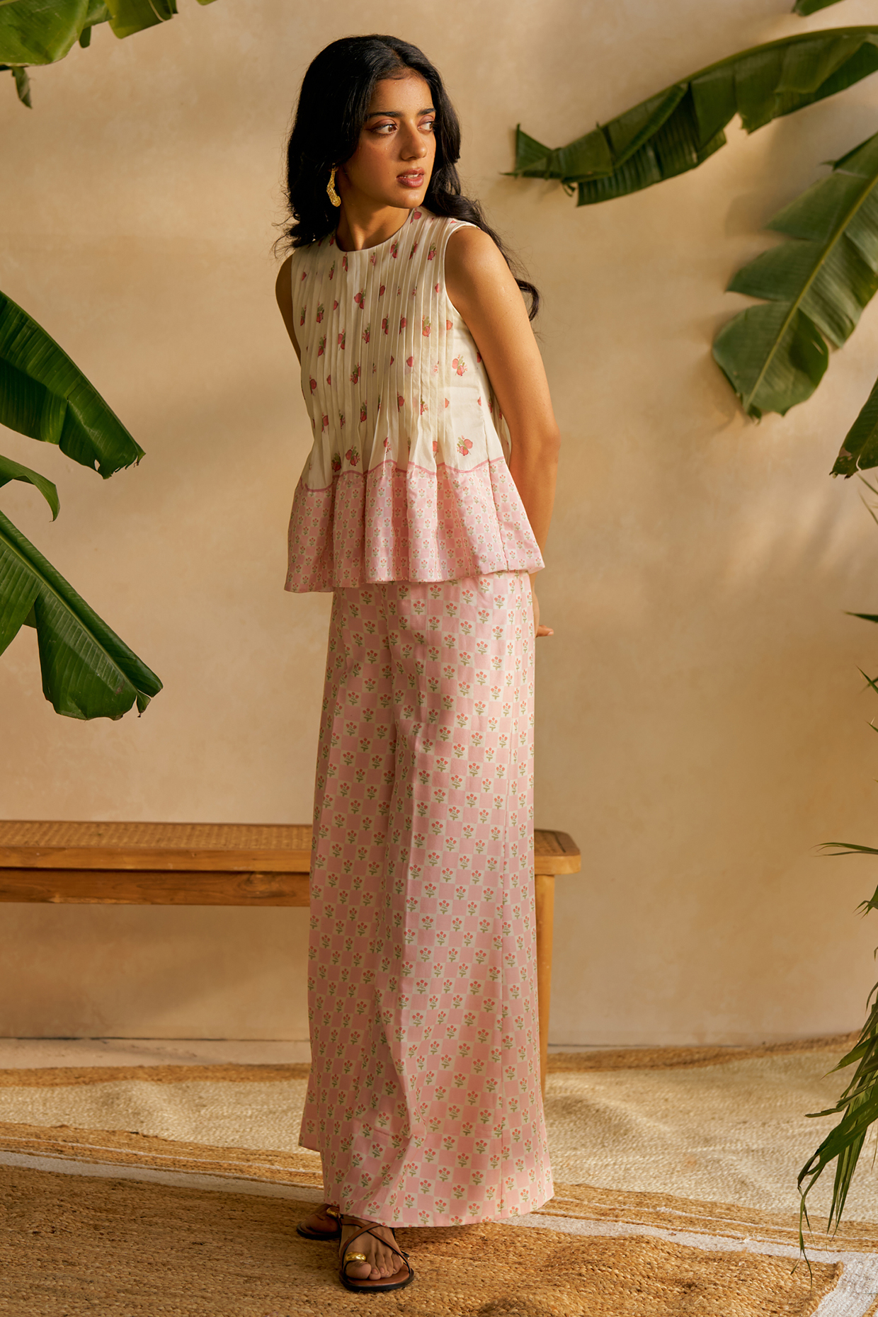 Ivory Pure Chanderi Palm Printed Co-Ord Set by MOH India at Pernia's Pop Up Shop