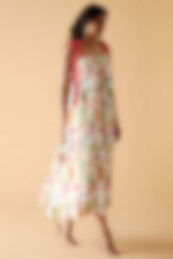 Multi-Colored Muslin Silk Floral Printed Maxi Dress by MOH India