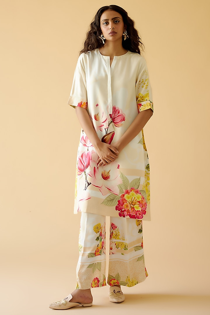 Multi-Colored Bemberg Twill Cotton Satin Tunic Set by MOH India at Pernia's Pop Up Shop