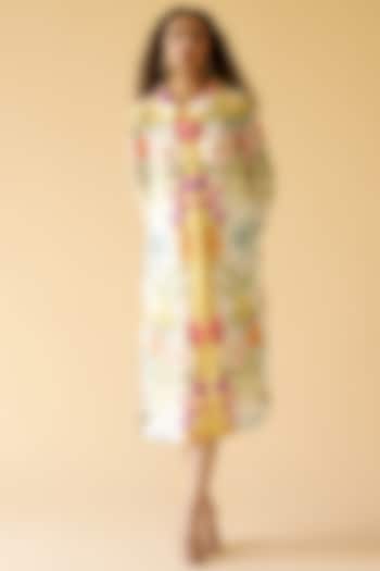 Multi-Colored Muslin Silk Midi Shirt Dress by MOH India