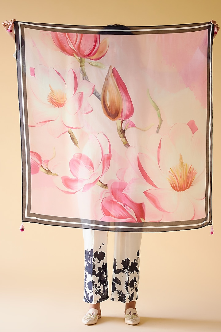 Pink Muslin Silk Scarf by MOH India