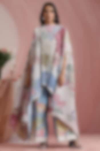 Off-White Poly Satin Printed Cape by MOH India at Pernia's Pop Up Shop