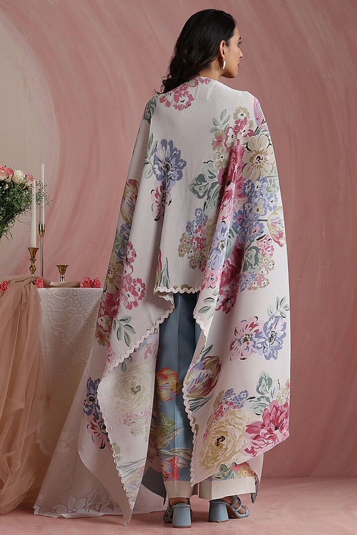 Off-White Poly Satin Printed Cape by MOH India at Pernia's Pop Up Shop