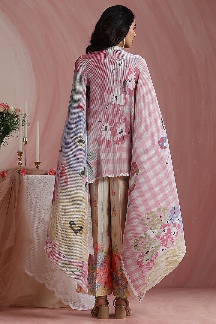 Soft Pink Poly Satin Printed Cape by MOH India at Pernia's Pop Up Shop