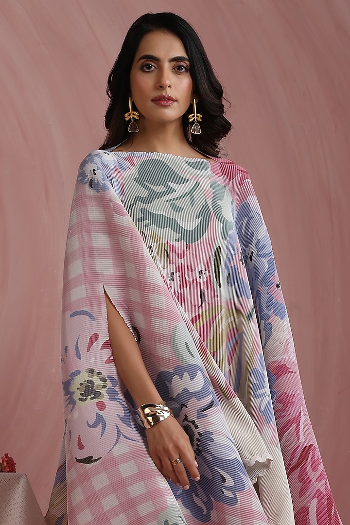Soft Pink Poly Satin Printed Cape by MOH India at Pernia's Pop Up Shop