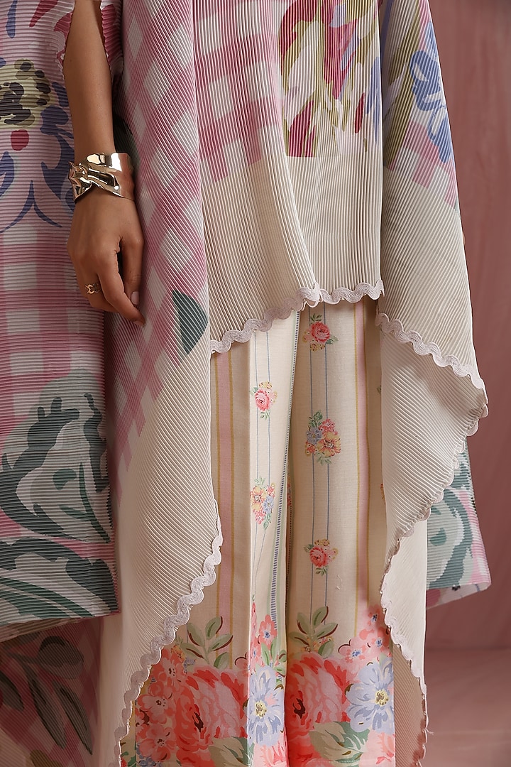 Soft Pink Poly Satin Printed Cape by MOH India at Pernia's Pop Up Shop