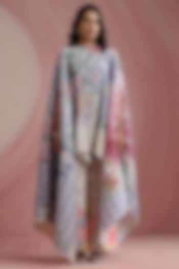 Sky Blue Poly Satin Printed Cape by MOH India at Pernia's Pop Up Shop