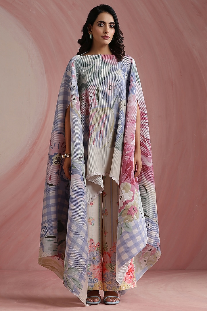 Sky Blue Poly Satin Printed Cape by MOH India at Pernia's Pop Up Shop