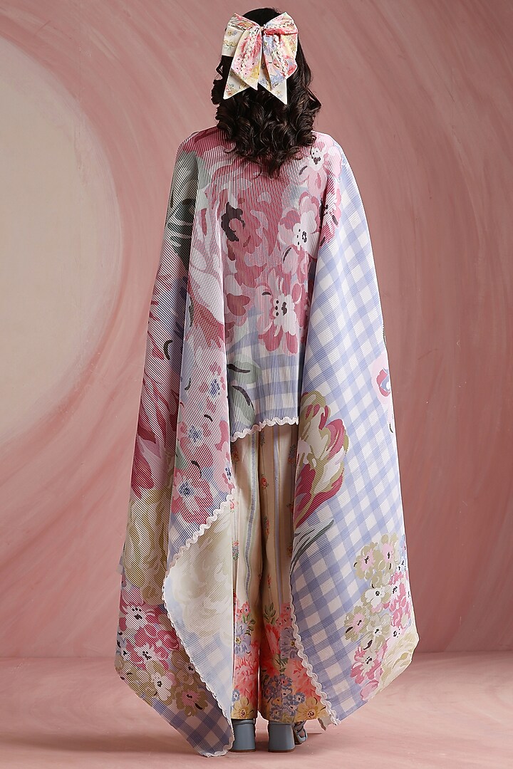 Sky Blue Poly Satin Printed Cape by MOH India at Pernia's Pop Up Shop
