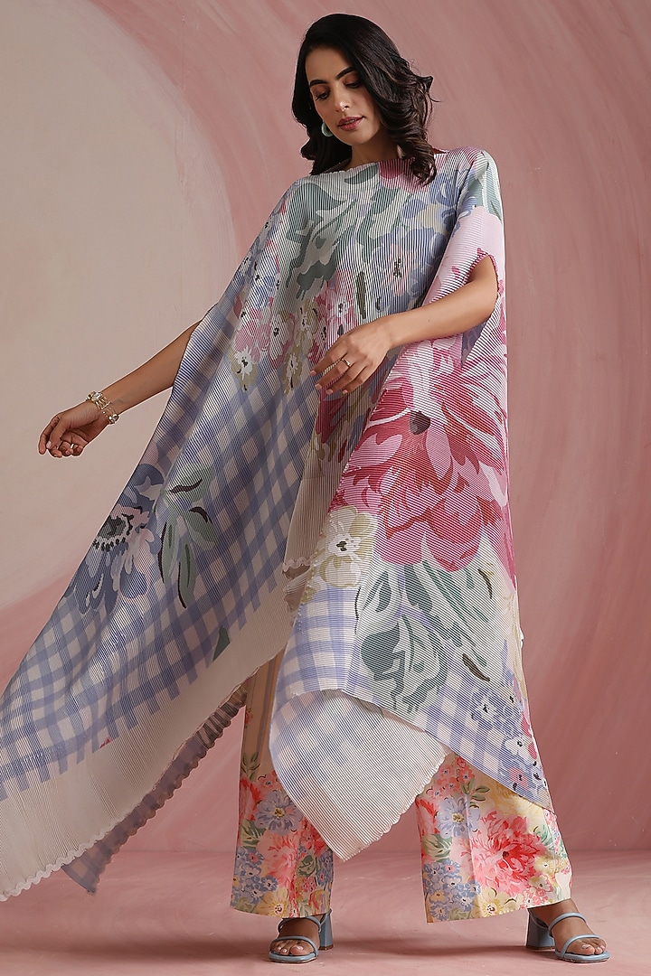 Sky Blue Poly Satin Printed Cape by MOH India at Pernia's Pop Up Shop