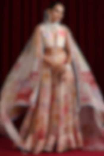 Off-White Pure Organza Floral Printed Wedding Lehenga Set by MOH India at Pernia's Pop Up Shop
