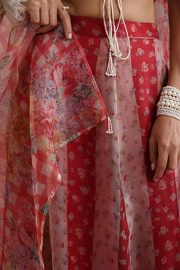 Red Pure Organza Printed Wedding Lehenga Set by MOH India at Pernia's Pop Up Shop