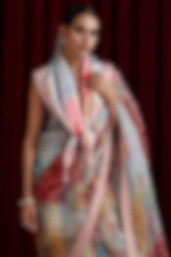 Powder Blue Pure Chanderi Silk Printed Scarf by MOH India at Pernia's Pop Up Shop