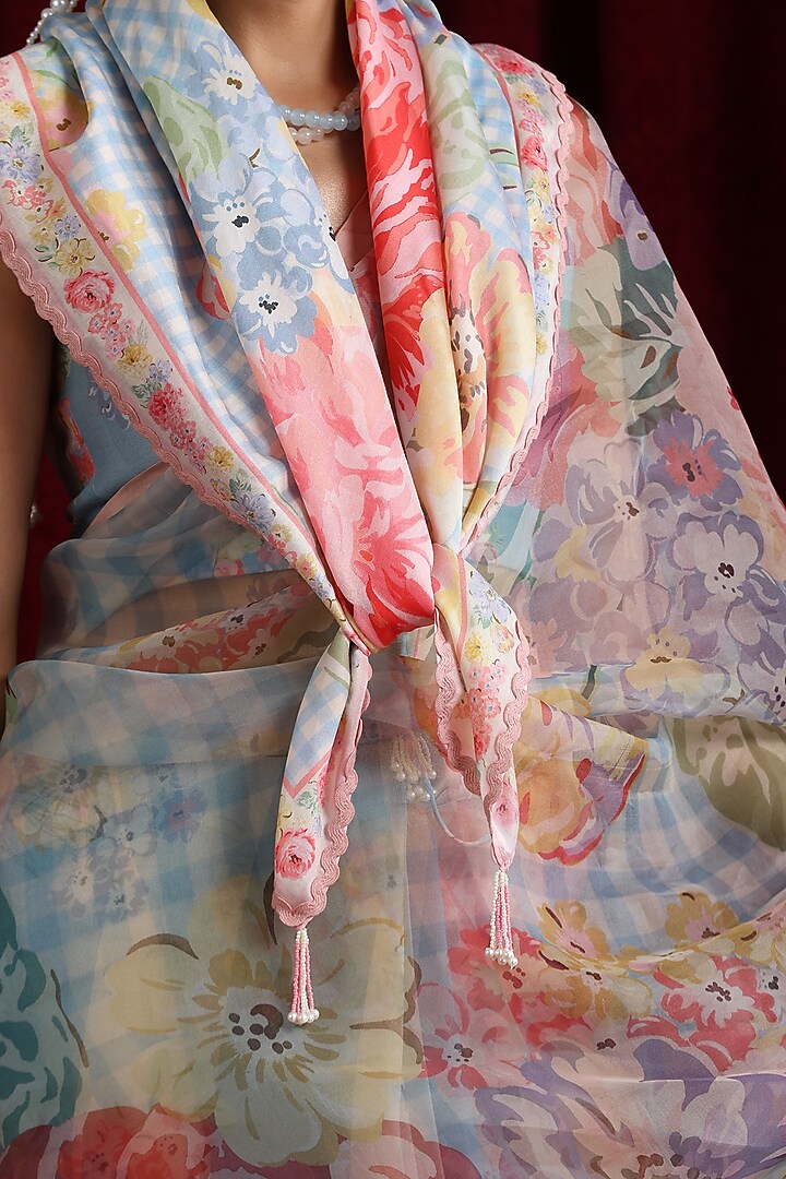 Powder Blue Pure Chanderi Silk Printed Scarf by MOH India at Pernia's Pop Up Shop