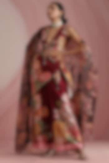 Maroon Pure Chanderi Silk Printed Scarf by MOH India at Pernia's Pop Up Shop