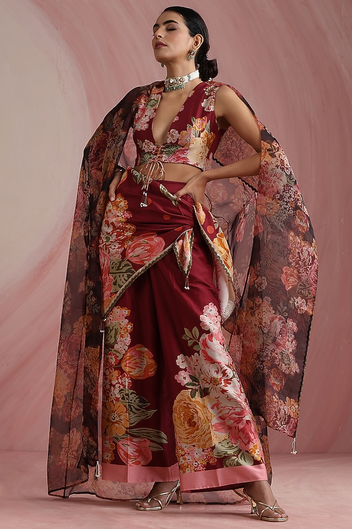 Maroon Pure Chanderi Silk Printed Scarf by MOH India at Pernia's Pop Up Shop