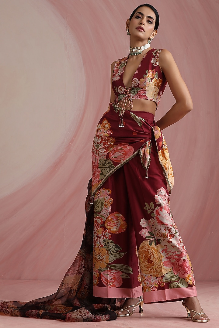 Maroon Pure Chanderi Silk Printed Scarf by MOH India at Pernia's Pop Up Shop