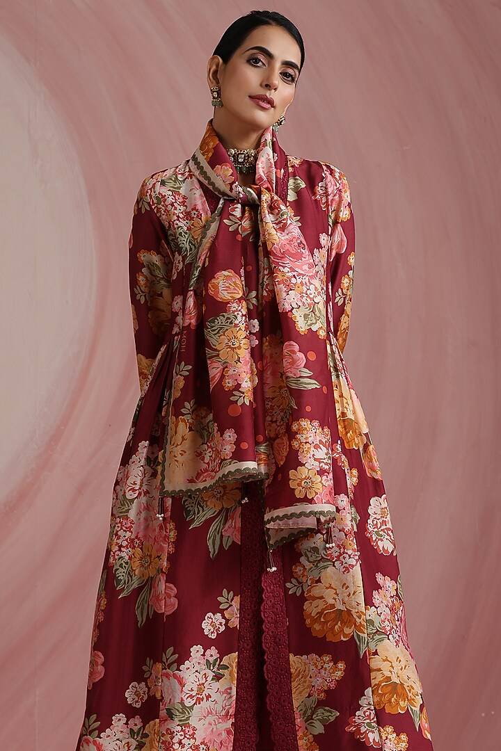 Maroon Pure Chanderi Silk Printed Stole by MOH India at Pernia's Pop Up Shop