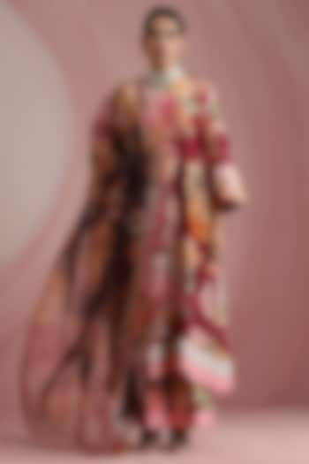 Maroon Pure Chanderi Silk Printed & Machine Embroidered Kurta Set by MOH India at Pernia's Pop Up Shop