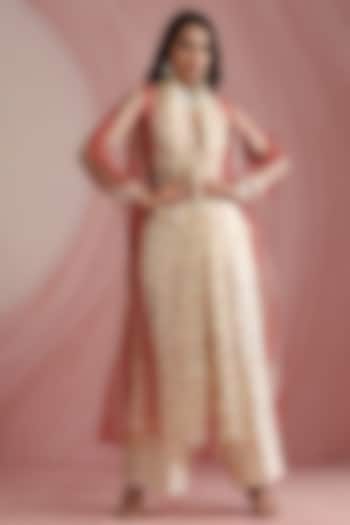 Off-White Pure Organza Printed & Machine Embroidered Overlay Set by MOH India at Pernia's Pop Up Shop