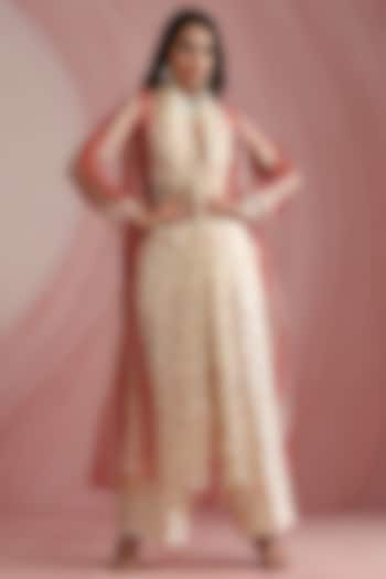 Off-White Pure Organza Printed & Machine Embroidered Overlay by MOH India at Pernia's Pop Up Shop