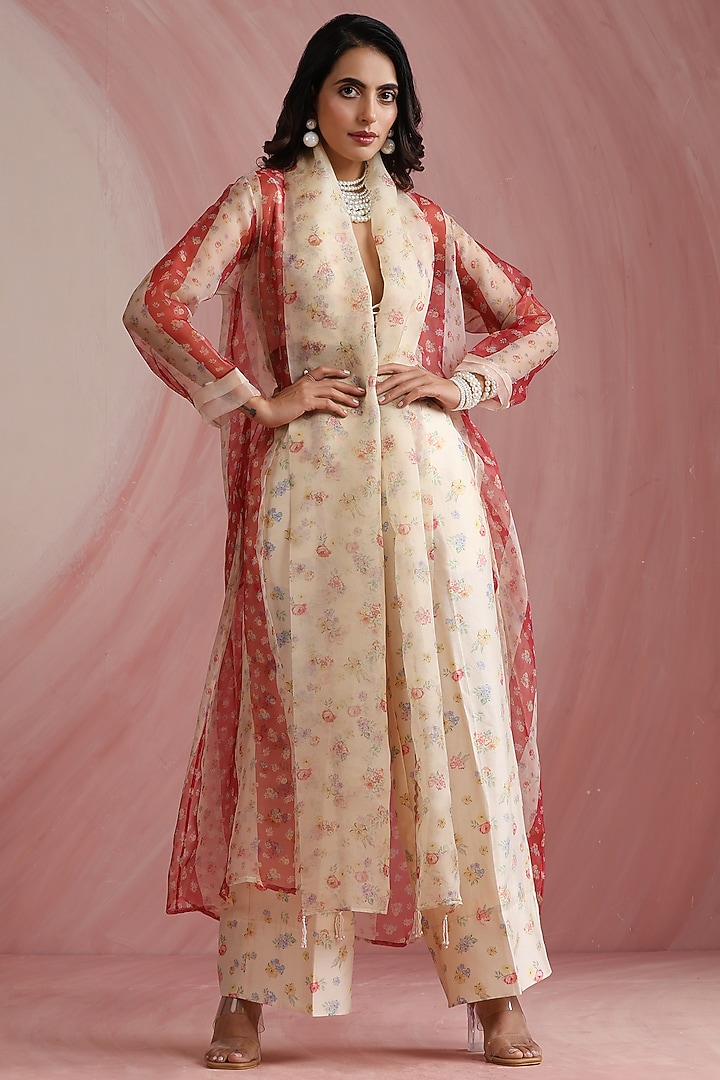 Off-White Pure Organza Printed & Machine Embroidered Overlay by MOH India at Pernia's Pop Up Shop